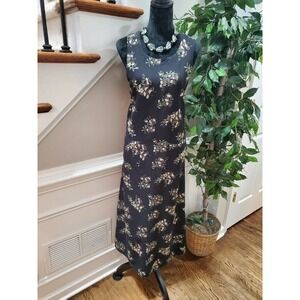 Vintage Directives Black Floral Rayon Round Neck Sleeveless Long Maxi Dress M